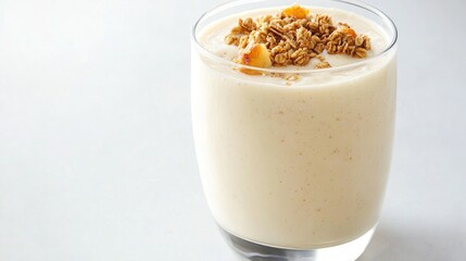 Creamy peach smoothie with granola, healthy breakfast