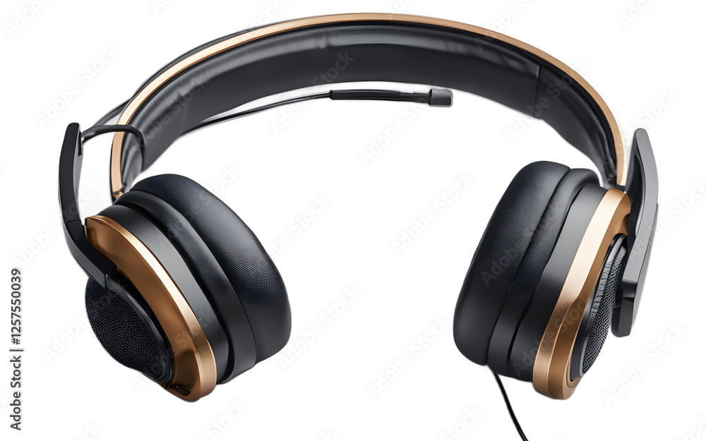 Poster a set of office headphones with a microphone for video calls, isolated on a empty plain background