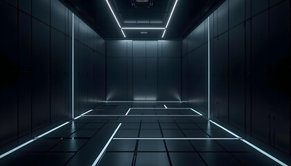 Futuristic Empty dark room with glowing light