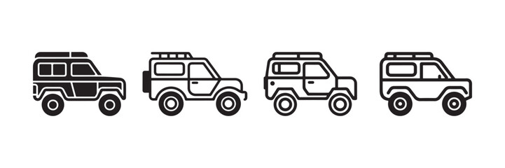 Minimalist Off-Road Vehicle Icons Set for Adventure and Travel Design