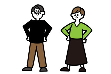 得意げな男女のセットイラスト　全身