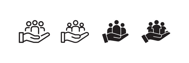 Community Support Icon Set Helping Hand with People in Outline and Solid Styles
