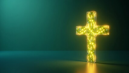 Obraz premium Intricate Glowing Medical Cross with Green Leaves and Golden Light for National Doctors' Day