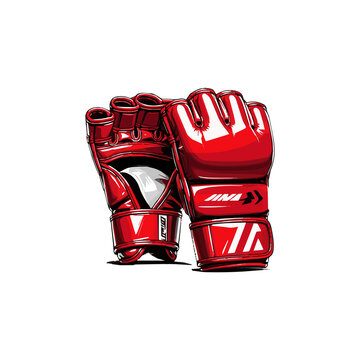 High-Quality UFC MMA Gloves Vector PNG &ndash; Red Fighting Gloves Illustration with Open-Finger Design for Martial Arts, Kickboxing, and Combat Sports