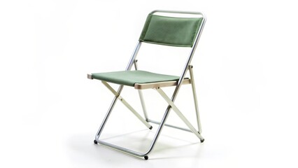 Fototapeta premium Green Folding Chair on White Background