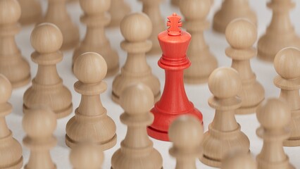 Discrimination and inclusion concept. The wooden figurines surrounded the red one.3D rendering on...
