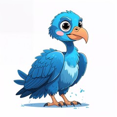 Cute blue vulture cartoon illustration on plain white background