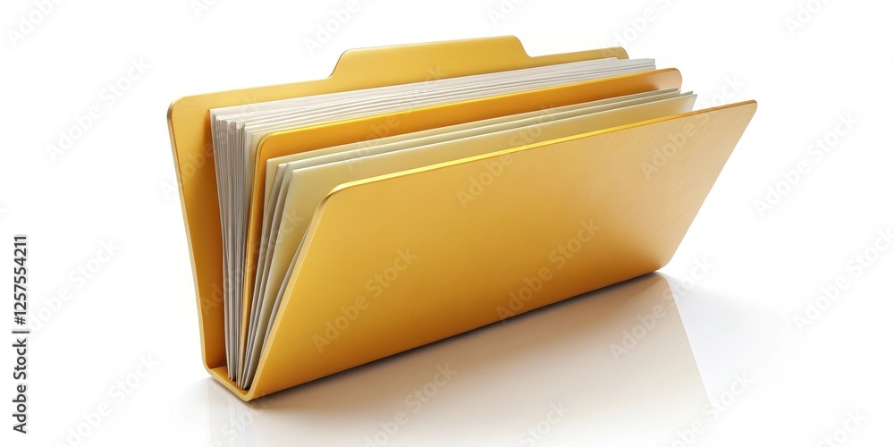 Poster yellow file folder with documents on white background