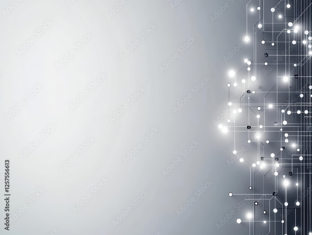 Poster Gray background with electronic circuit and multiple illuminated lights in a modern design