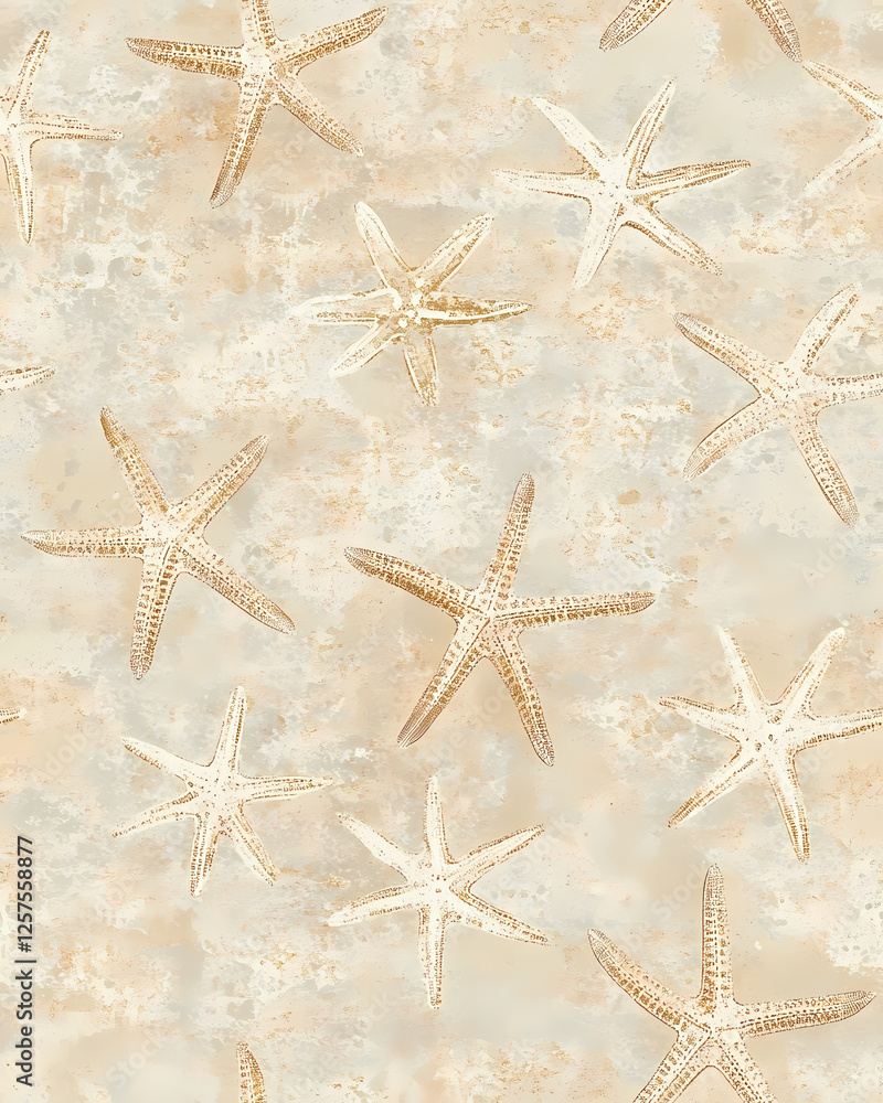 Poster starfish patterns create a serene coastal atmosphere in soft hues. generative ai