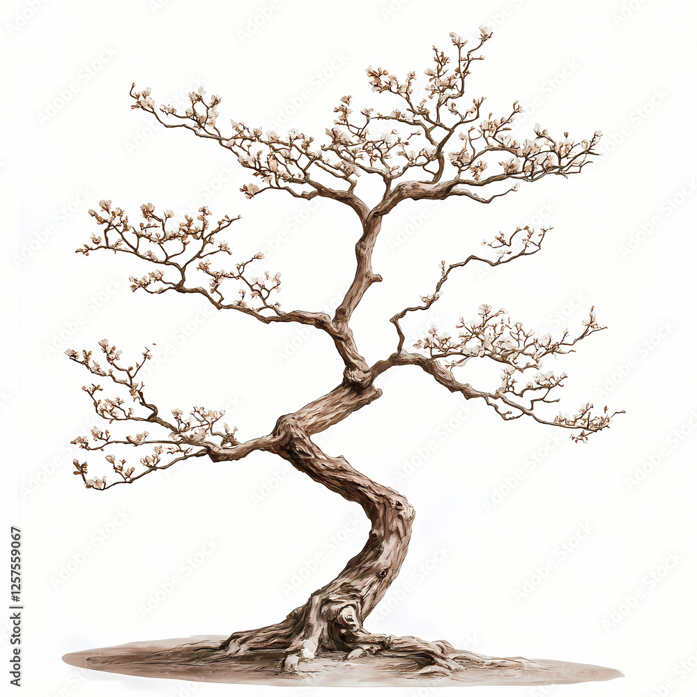 Aufkleber artistic representation of a twisted tree with branches and buds. generative ai