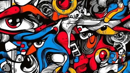 Abstract colorful eyes and faces pattern, graphic design background for vibrant projects