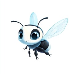 Obraz premium Cute cartoon bee in flight against white background. Possible use children's book illustration, educational material