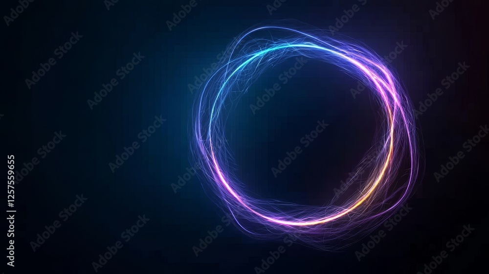 Poster flying through an endless luminous cylinder tunnel with a 3d rendering, featuring neon luminous part