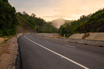 Road No. 4 Phetkasem Road from Phatthalung Province to Trang Province, passing through Khao Phap Pha, a mountain range and one of the most pristine forests in the South of Thailand