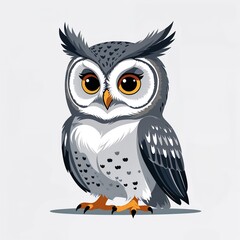 Fototapeta premium Cute gray owl cartoon illustration on plain white background