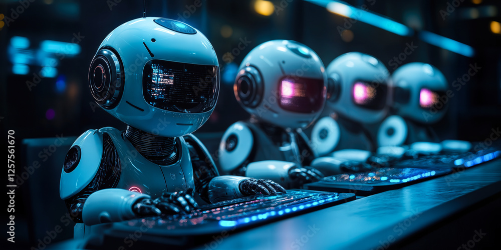 Poster ai-powered customer service robots enhancing cost-effective operational efficiency and resource mana