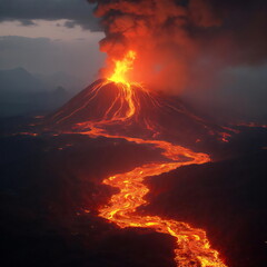 volcano in the sunset