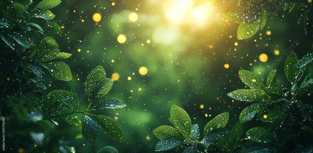 Poster the design consists of a green abstract background with a hexagonal bokeh element