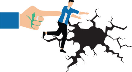 A businessman is pushed by a big finger into a hole. Illustration for bullying, violence and seniority