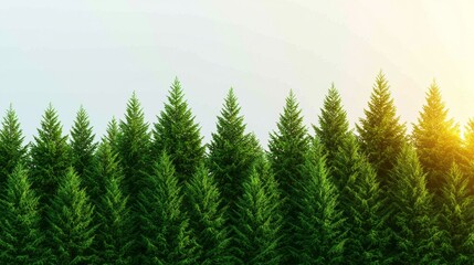 Fototapeta premium A row of evergreen trees with the sun shining through them