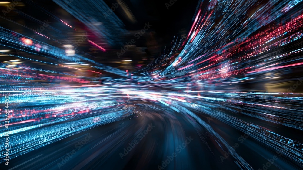 Poster 3d rendering of dynamic abstract stripe lines with luminous light flare. high-speed motion blur. sym