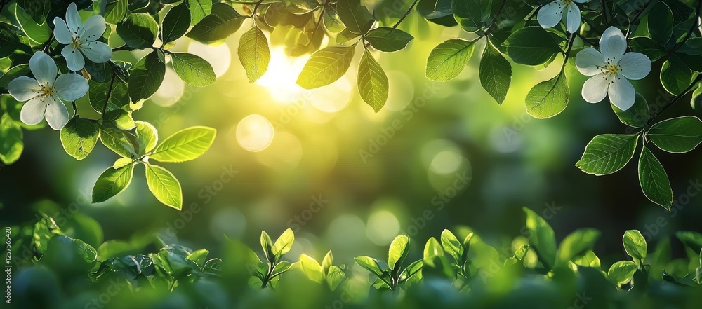 Poster an abstract background of nature with beautiful floral elements from spring. the image features bran