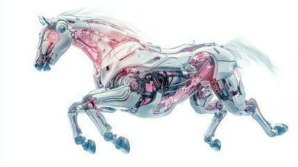 Obraz premium A high-tech mechanical horse galloping with cybernetic armor
