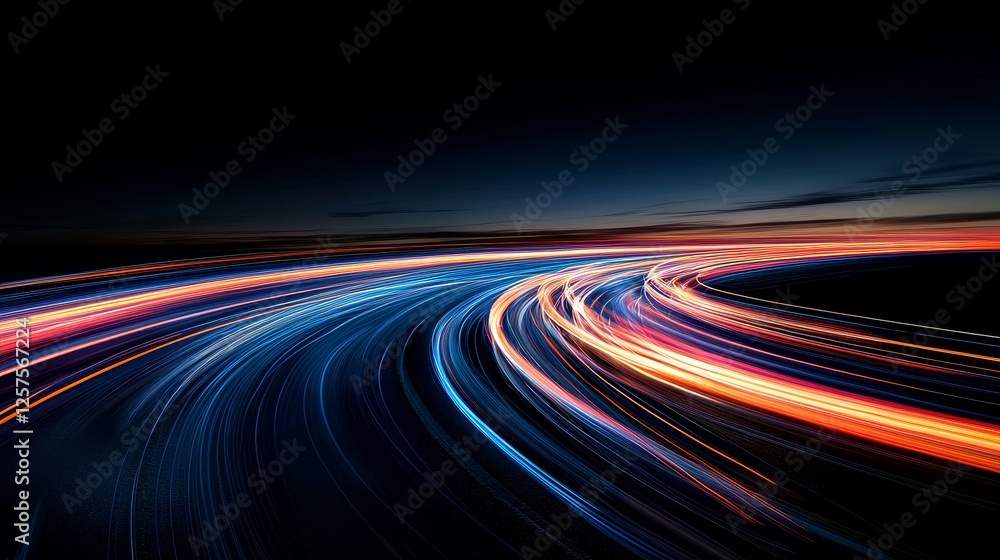 Poster motion blur background with colorful light trails and motion effect. illustration of high-speed ligh