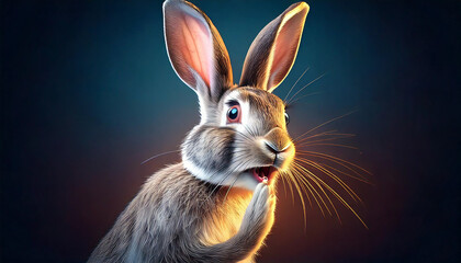 rabbit on a blue background telling a secret