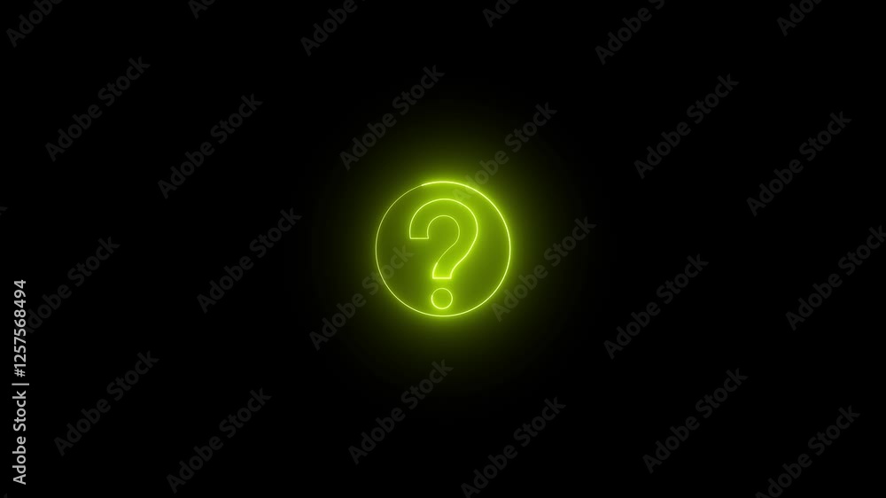 Poster neon question mark alpha animation. question mark icon, problem sign icon. neon line question mark a