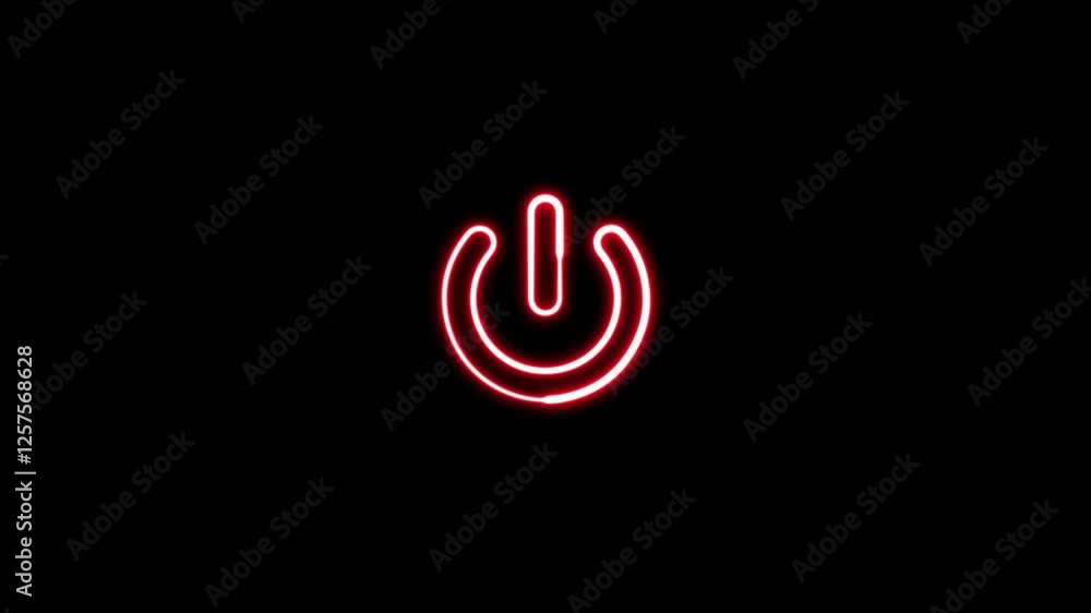 Poster glowing neon power button animation. neon power off or on button animation on black background.
