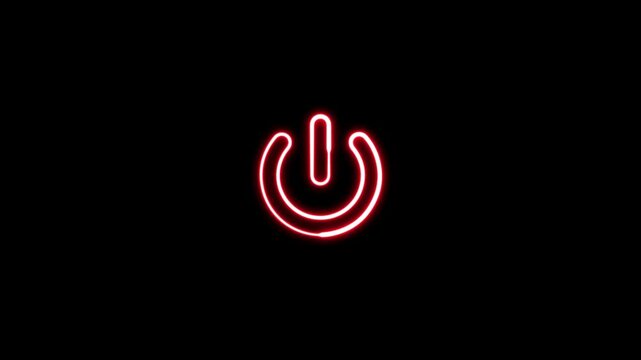 Glowing neon power button animation. neon power off or on button animation on black background.