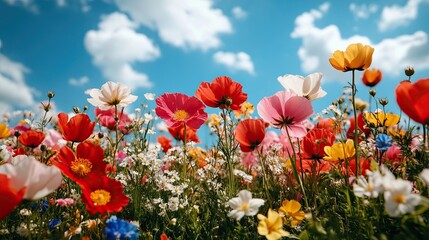 Obraz premium Vibrant Wildflowers Bloom Under a Sunny Sky