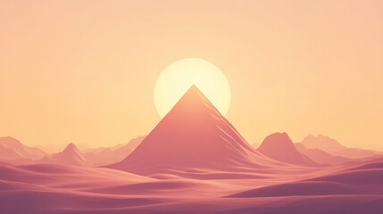 Sunset over a pyramidal mountain range landscape