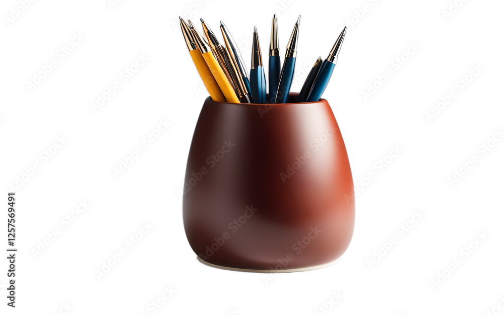 Poster a stylish ceramic pen holder with a matte finish, isolated on a empty plain background