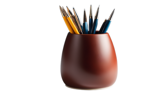 A stylish ceramic pen holder with a matte finish, isolated on a empty plain background