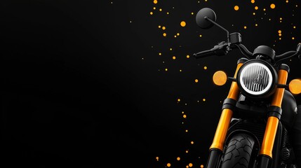 A black and orange motorcycle on a black background