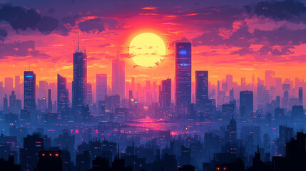 Fototapeta premium city skyline at night retro future