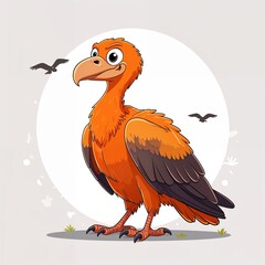 Fototapeta premium Cute orange vulture cartoon illustration on plain white background