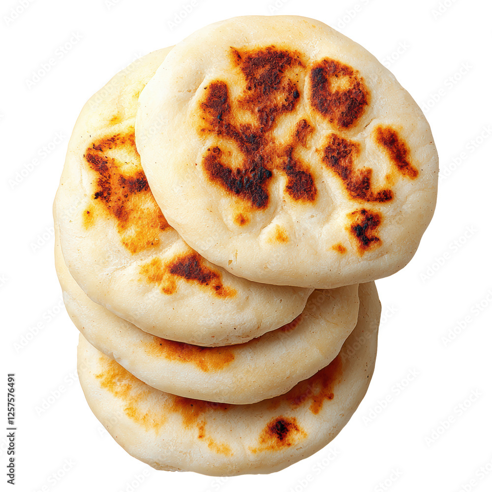 Poster a stack of four flatbreads with a browned crust