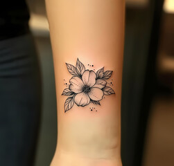 Obraz premium Elegant black and white flower tattoo on a forearm. Generative AI