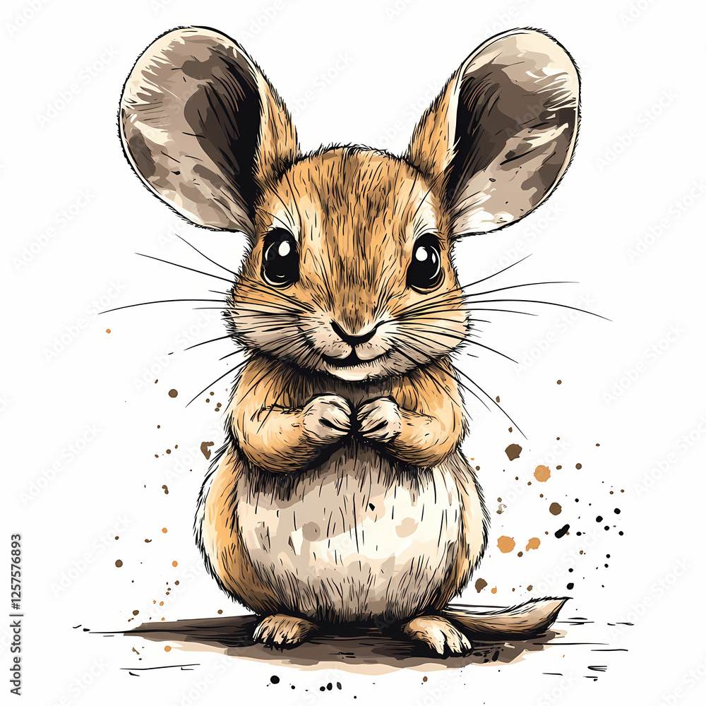 Poster cute mouse character standing with hands clasped in a playful pose. generative ai