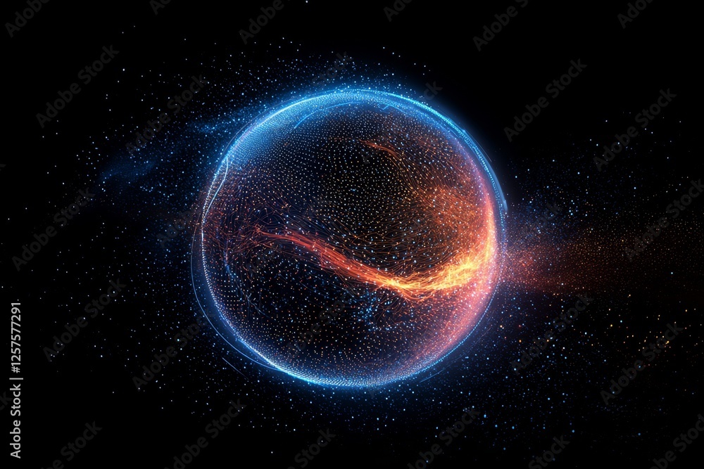 Aufkleber a view from space of a network globe adorned with numbers, surrounded by a dazzling light flare