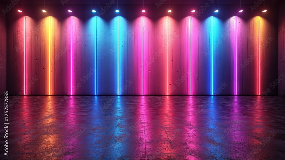 Poster a 3d render of abstract neon lines isolated on a black background, showcasing the ultraviolet spectr