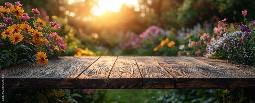 Poster with a blurred backdrop, an empty wooden table is highlighted in this image, offering a perspective 