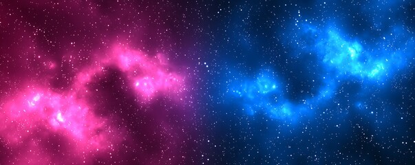 Abstract background neon particles floating in space, a mixture blue and pink hues creating a glowing ethereal effect.