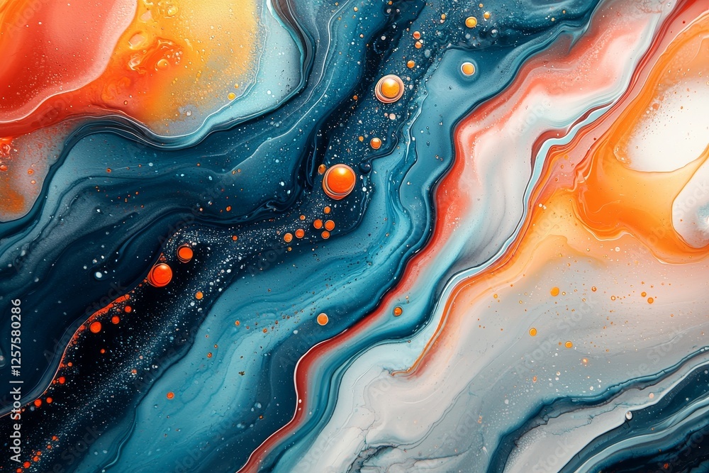 Poster acrylic background featuring a mix ofoverflowing paints. displays textured waves and swirling forms 
