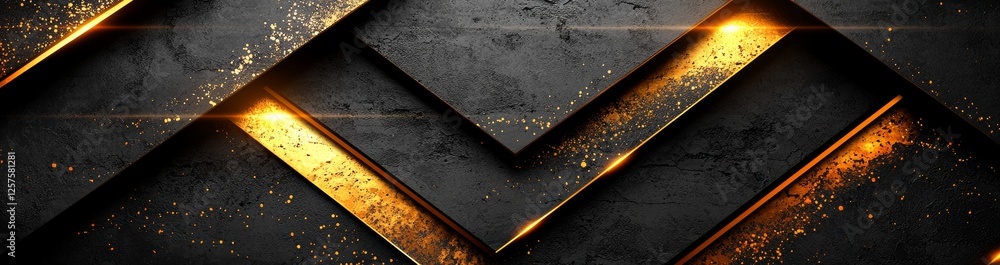 Poster a black background with abstract golden lines, encased in a premium, universal frame and a 3d look, 