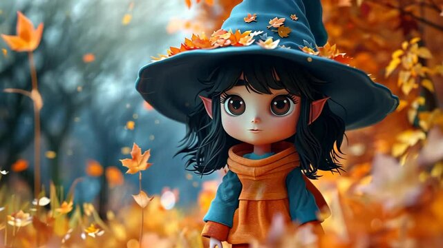 cute elf witch at enchanted forest, fairytale paper craft style cartoon animation, motion graphic theme 